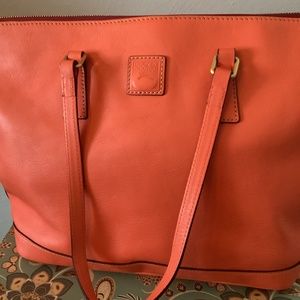 Dooney & Bourke Coral Colored Zipper Tote - Gently Used - Black Painted Trim